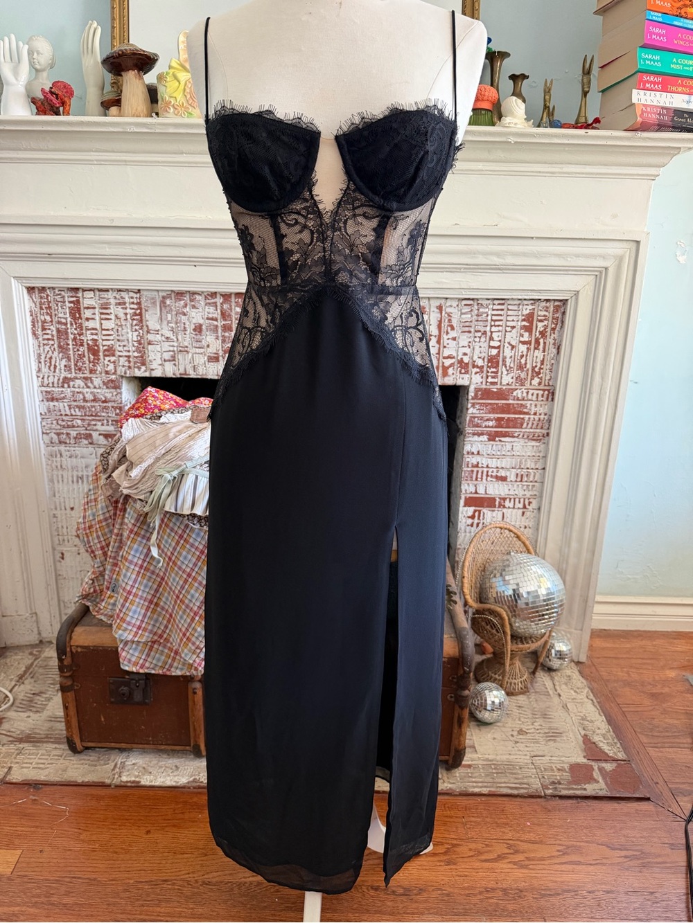 NBD Black Lace Bustier Slip Dress